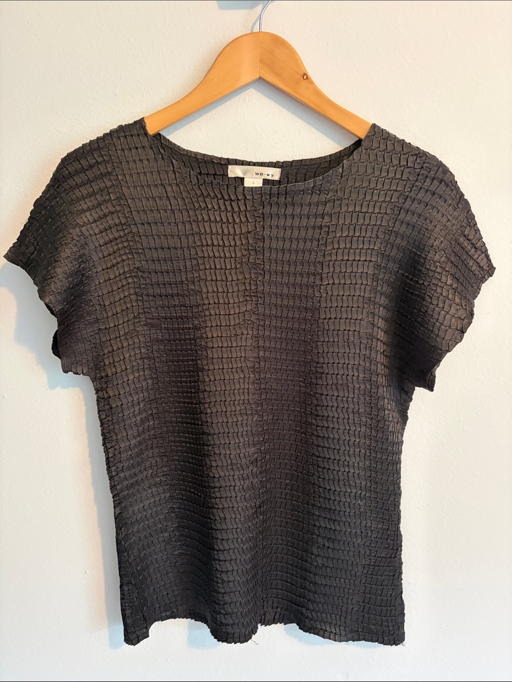 WD.NY Black Textured Short Sleeve Boxy Top